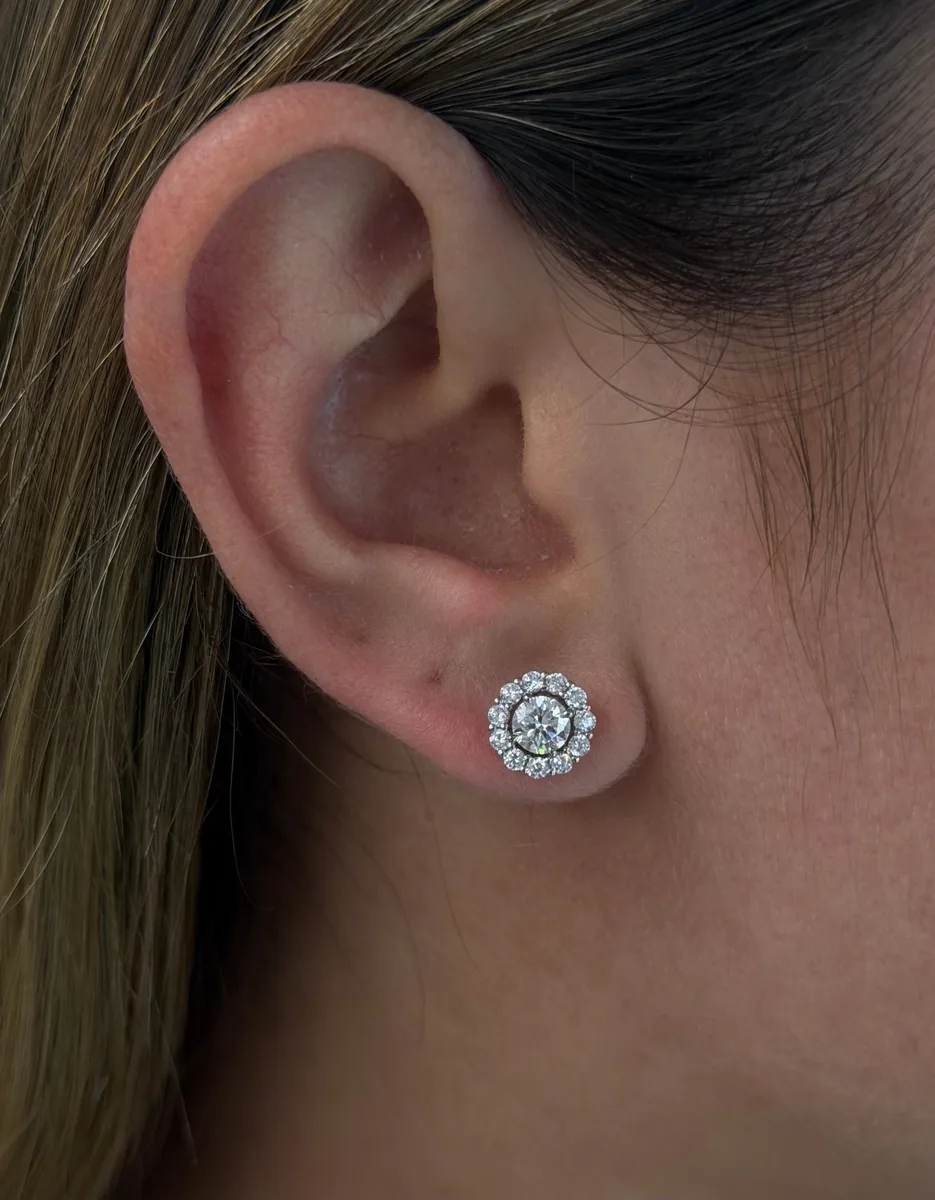 1.5cttw 2-in-1 Halo Stud Earrings With Removable Jackets worn