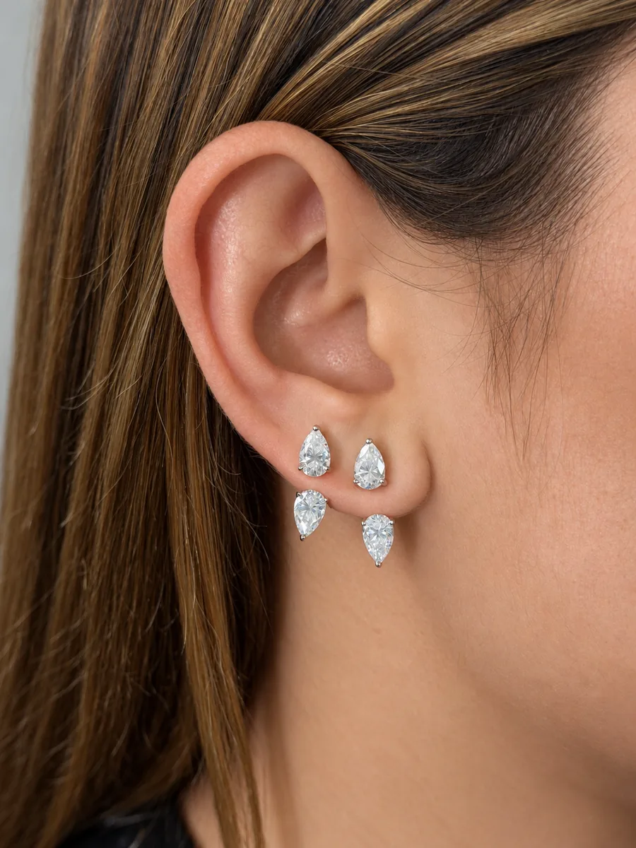 2-in-1 Pear Cut Earrings worn