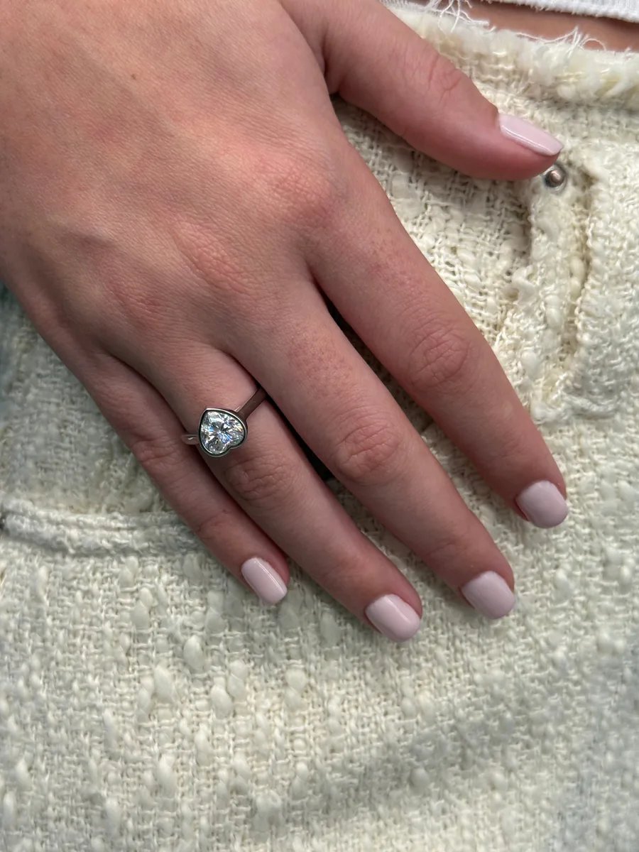 2CT Heart Cut Bezel Set Ring worn