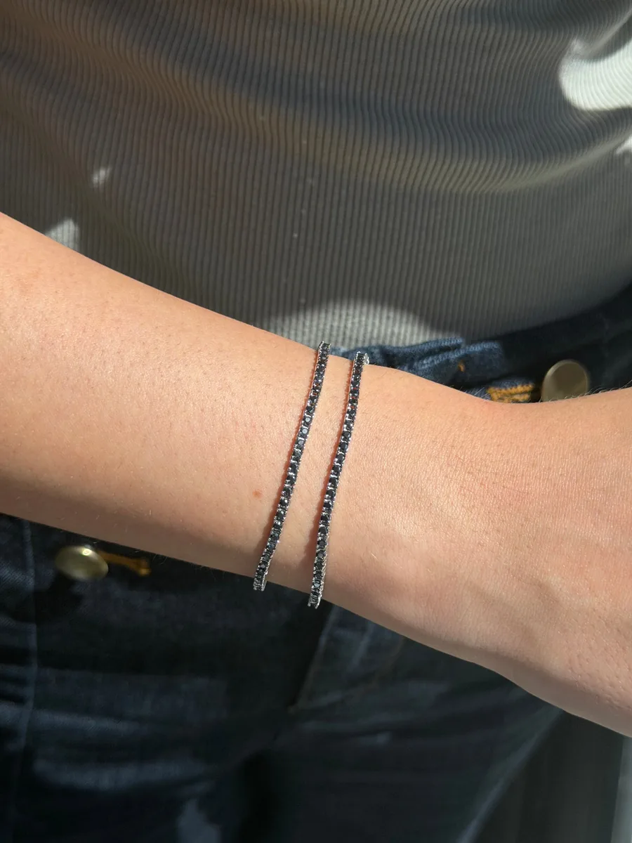 2mm Black tennis bracelet worn