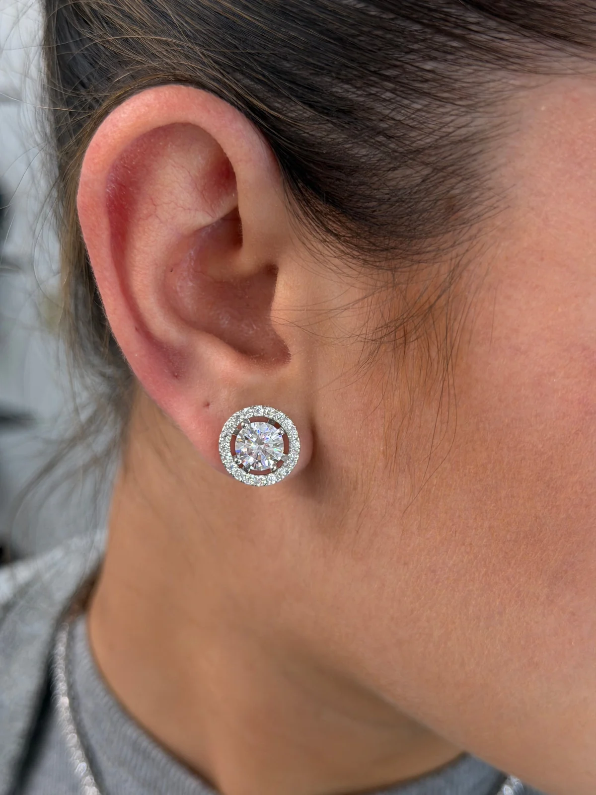 3.5cttw 2-in-1 Halo Stud Earrings With Removable Jackets worn