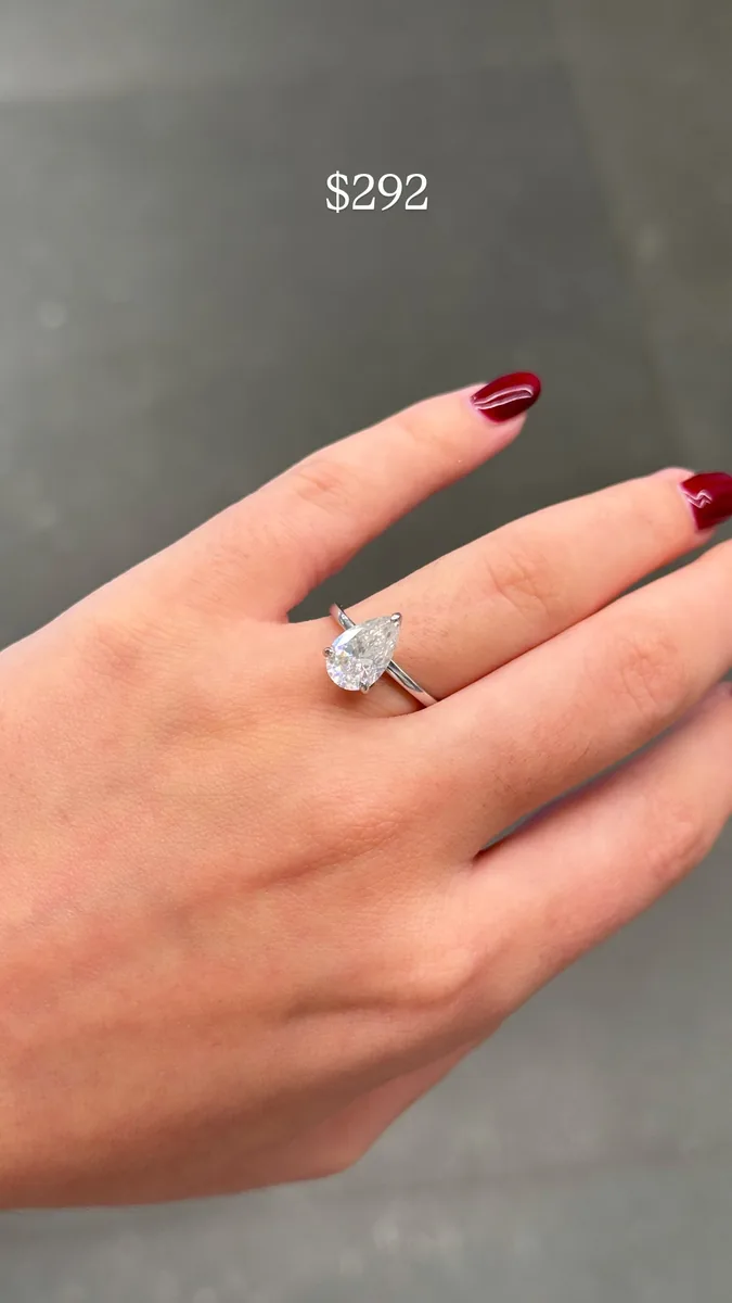 3ct Pear Solitaire Engagement Ring worn