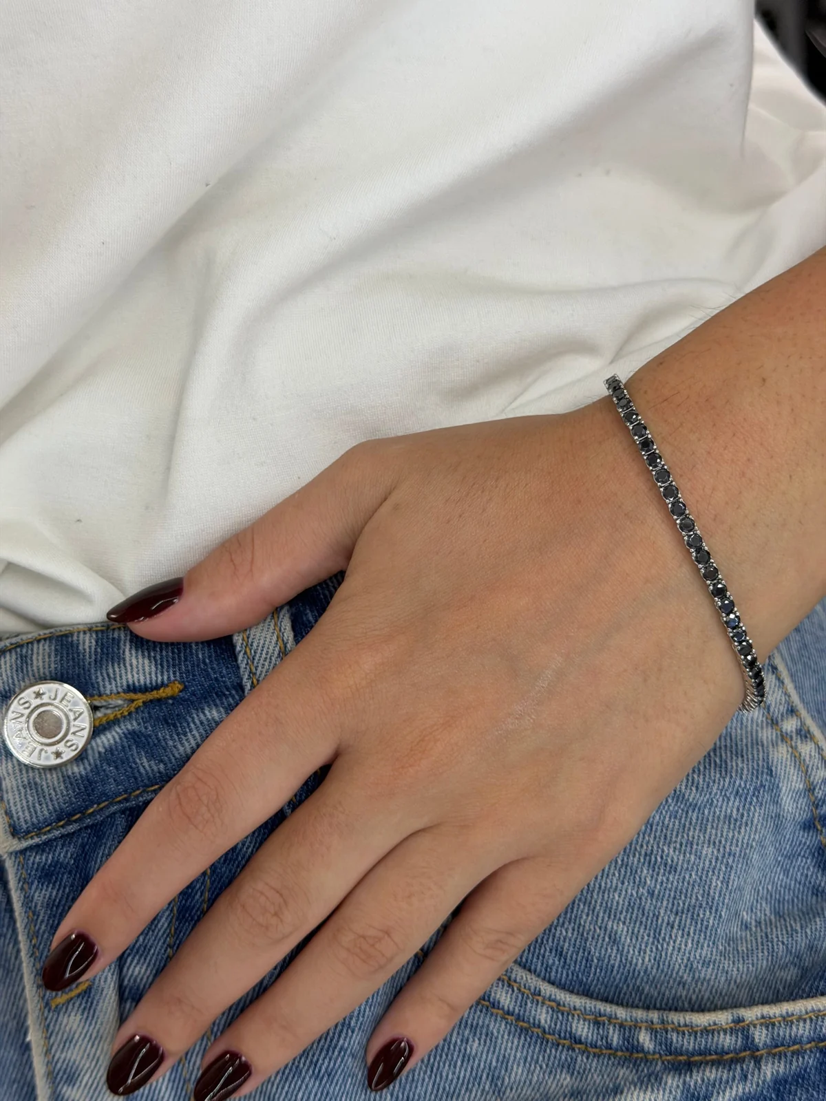 3mm Black tennis bracelet worn