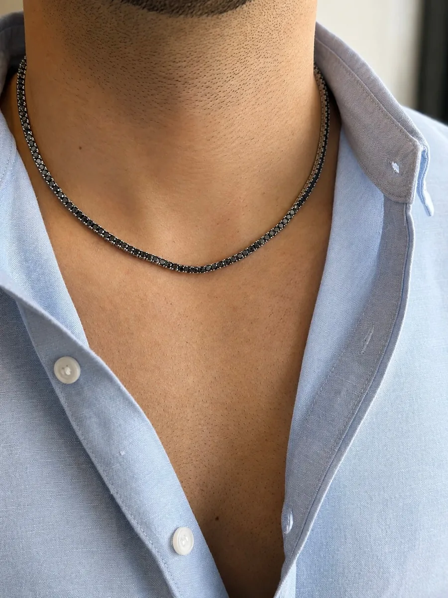 3mm Black tennis Necklace worn