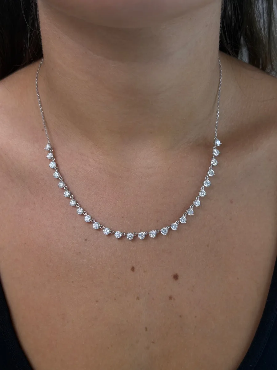 4mm Half 3-Prong Tennis Necklace worn