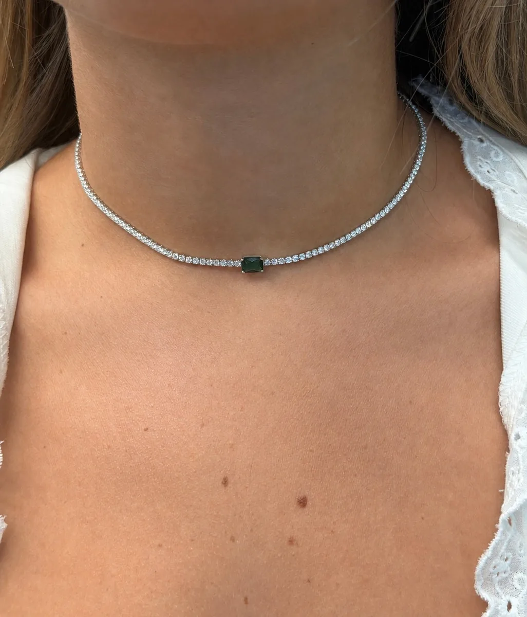 Adjustable Emerald Tennis Choker Necklace worn