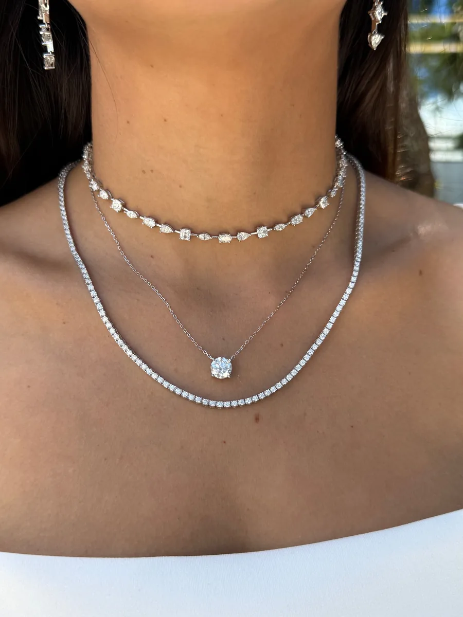 Adjustable Multi-Cut Tennis Choker Necklace worn