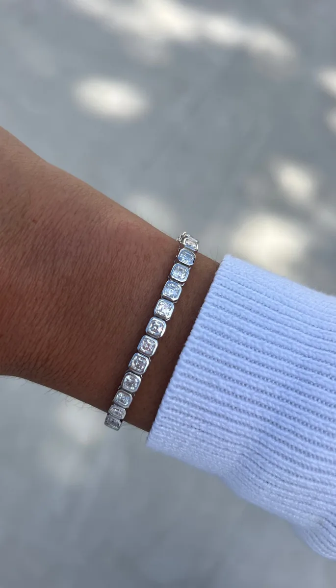 Asscher Cut Bezel-Set Tennis Bracelet worn