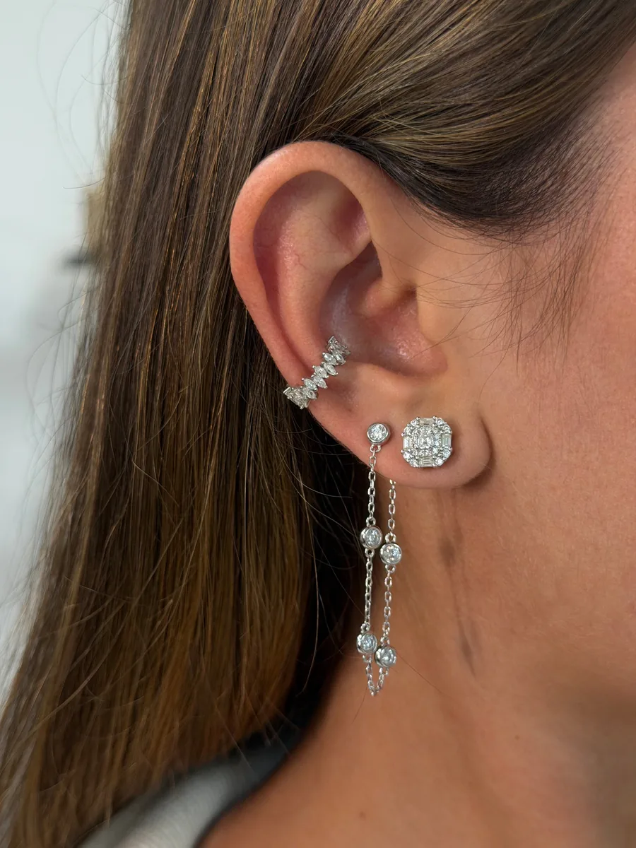 Bezel Chain Loop Earrings worn