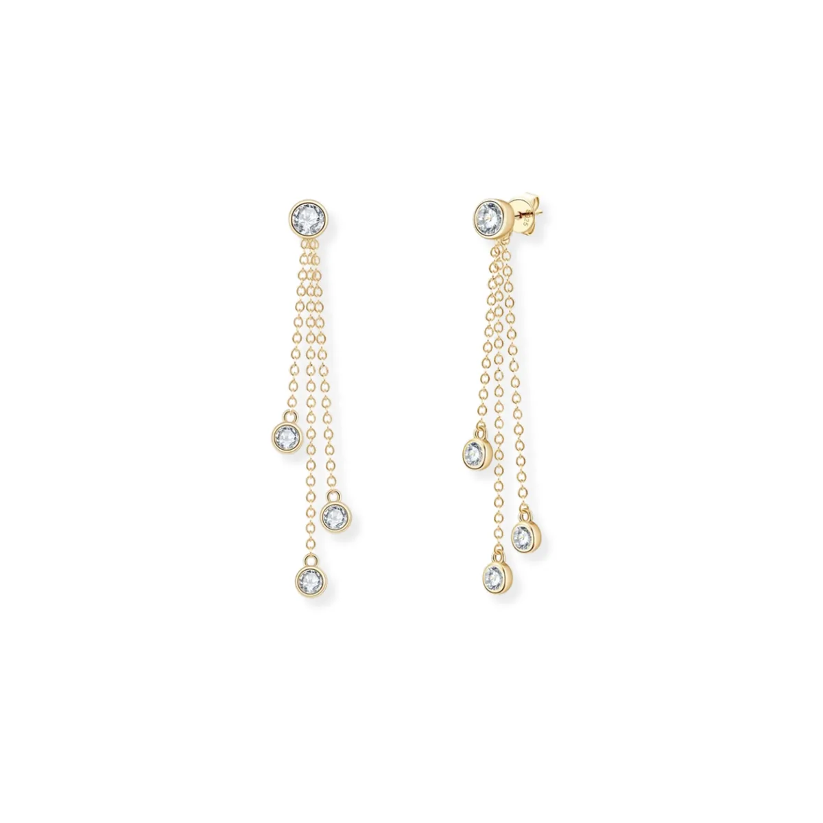 Bezel Set Chain Drop Earrings - 2 in 1
