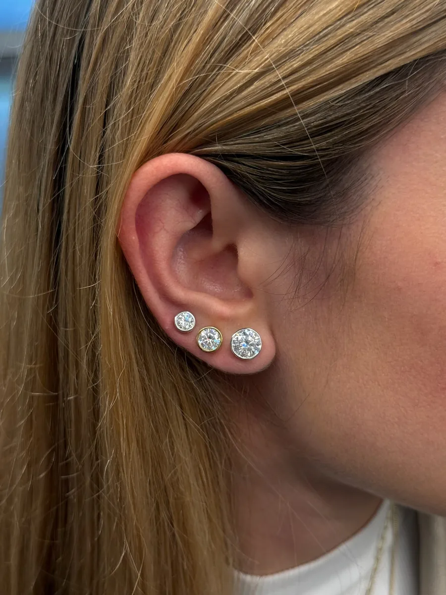 Bezel Stud Earrings worn