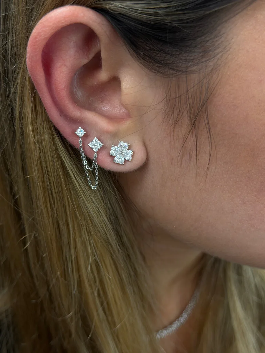 Clover Chain Stud Earrings worn