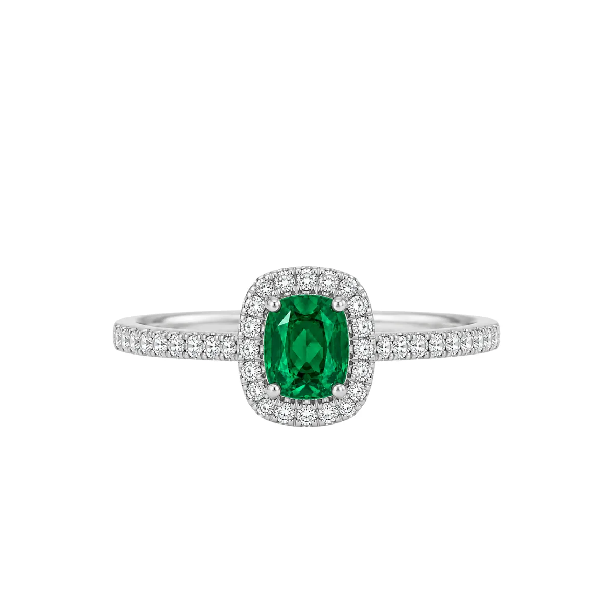 Cushion-Cut Emerald Halo Ring