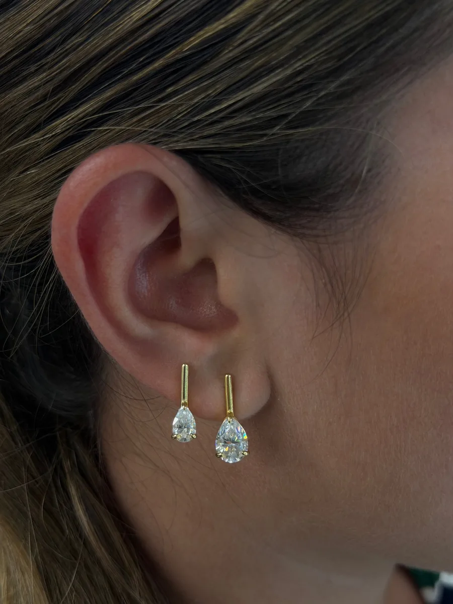 Dainty Pear Drop Earrings worn