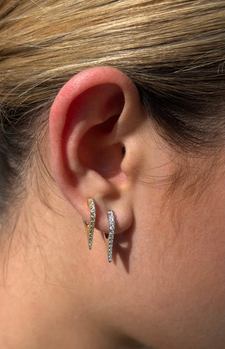 Elongated Pave Hoop Earrings worn