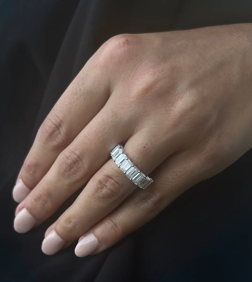 Emerald Cut Half Eternity Ring worn