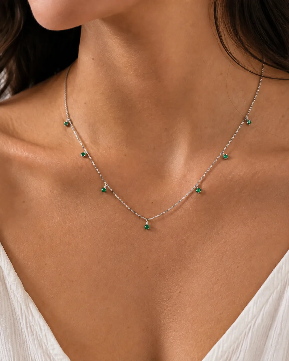 Emerald Drops Necklace worn