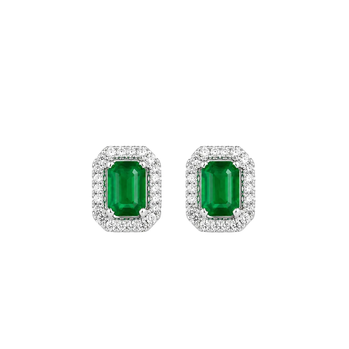Emerald Halo Stud Earrings - Emerald Cut