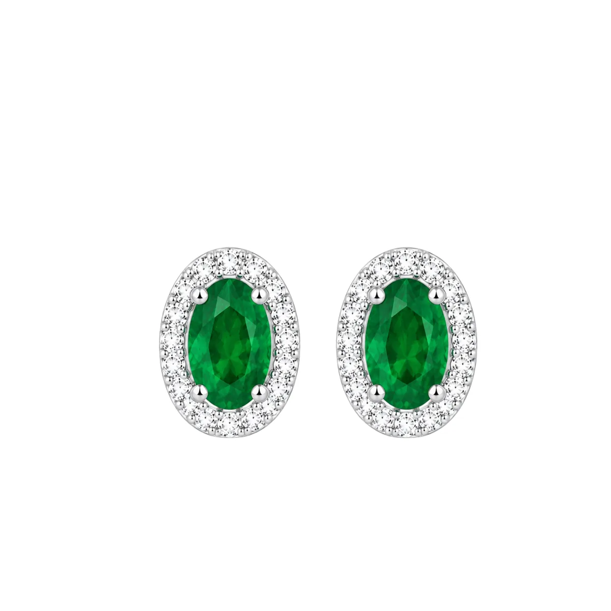 Emerald Halo Stud Earrings - Oval Cut