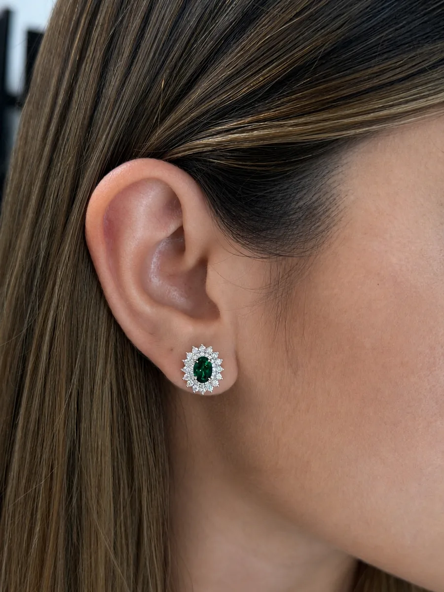 Emerald Mirage earrings worn