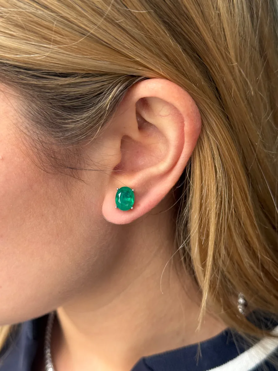 Emerald Oval Stud Earrings worn