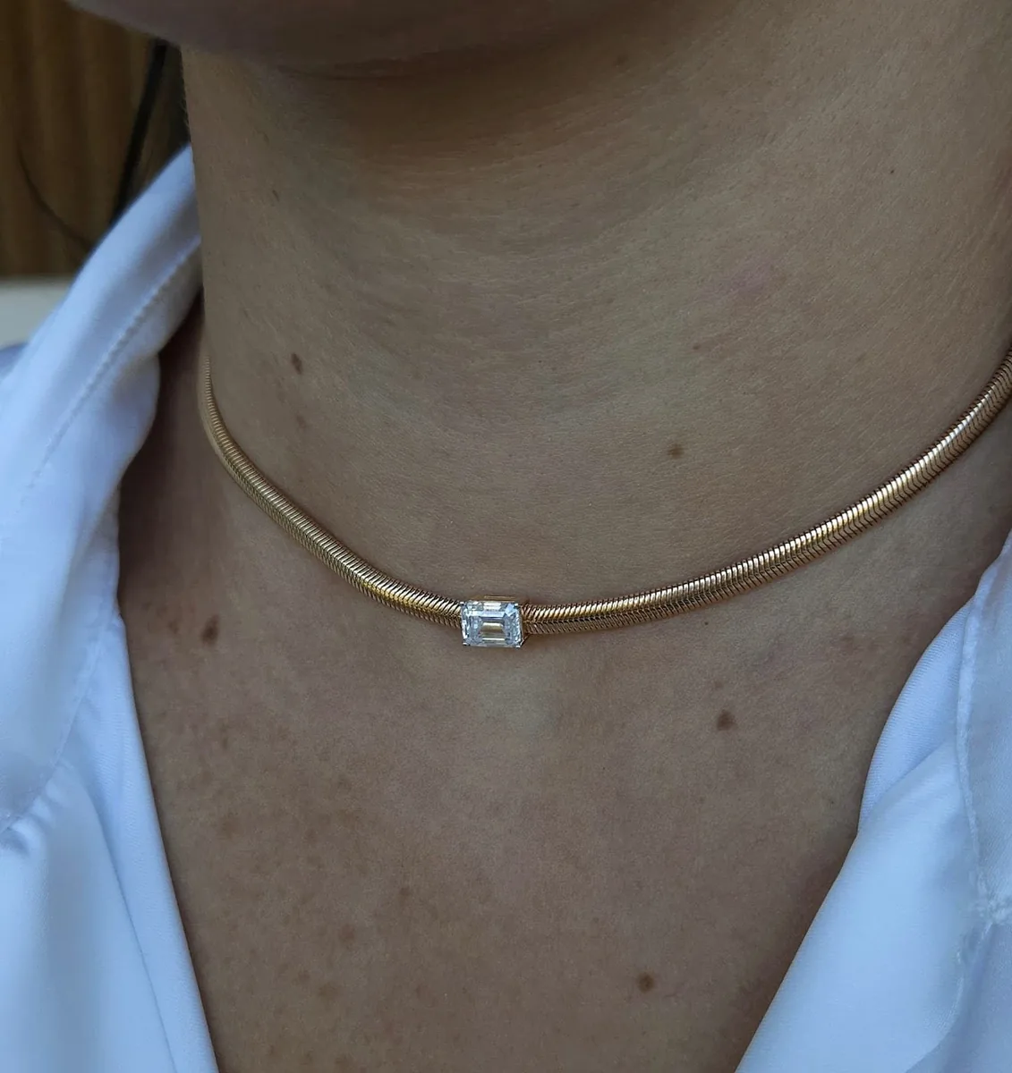 Emerald Solitaire Snake Chain Necklace