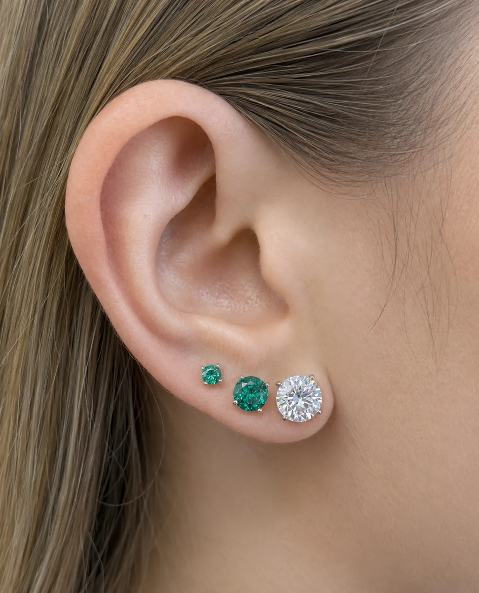 Lab Emerald Martini Stud Earrings worn