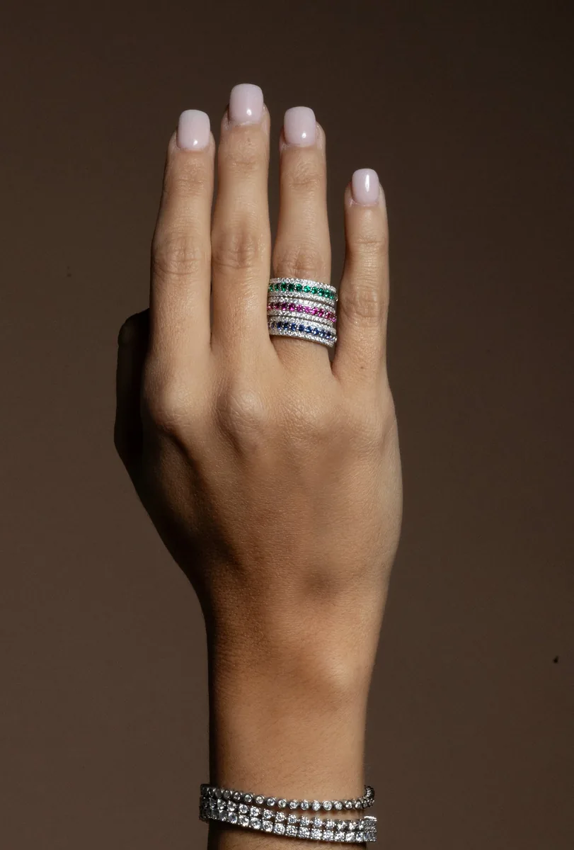 Lab Emerald/ Sapphire OR Ruby Eternity Ring worn