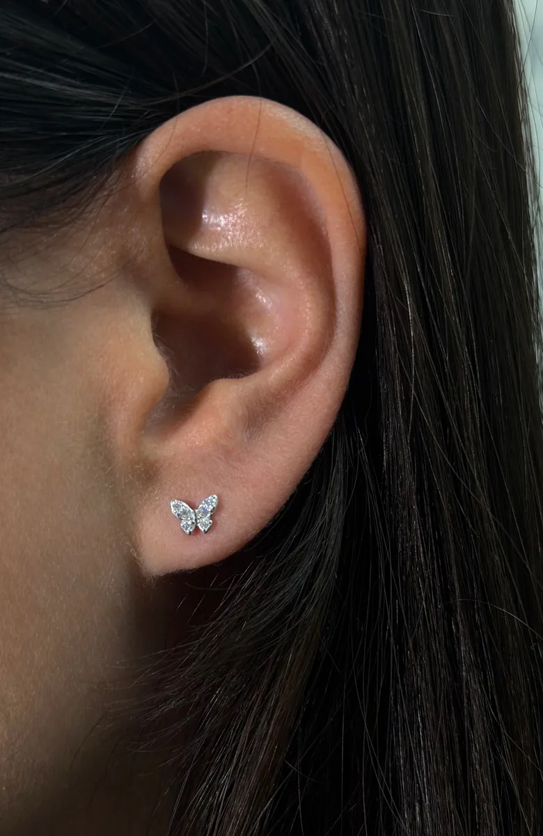 Mini Butterflies Sparkle Studs - Little Gems Collection worn