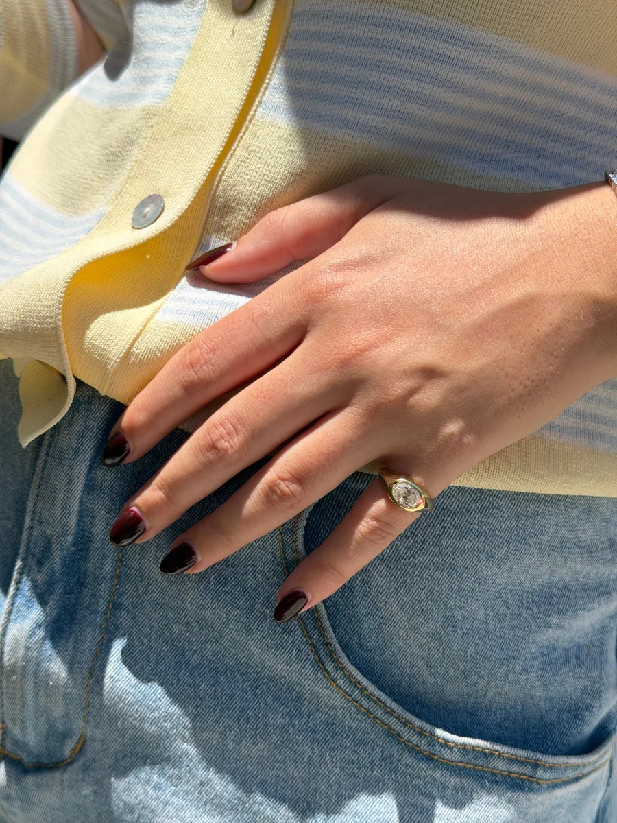 Oval Bezel Pinky Ring worn