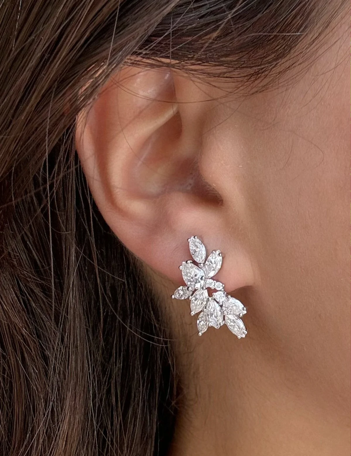 Pear and Marquise Cluster Earrings worn
