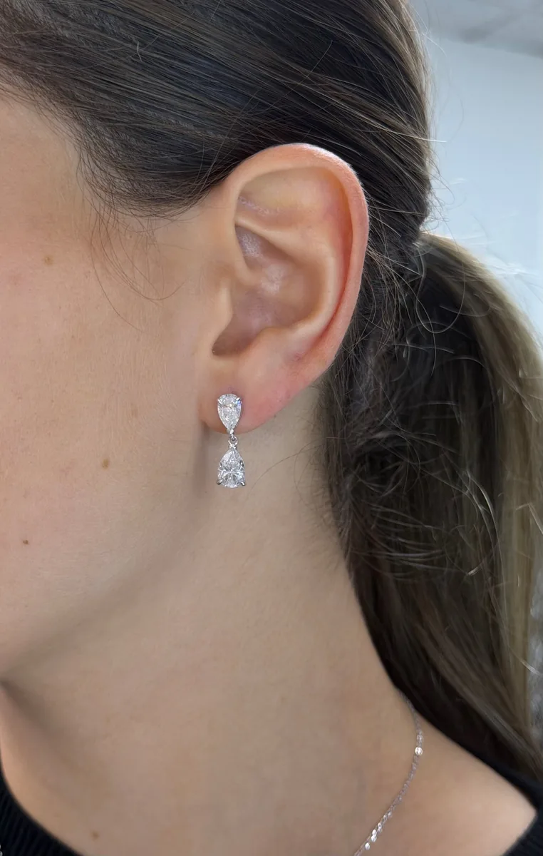 Pear Cut Drop Earrings worn