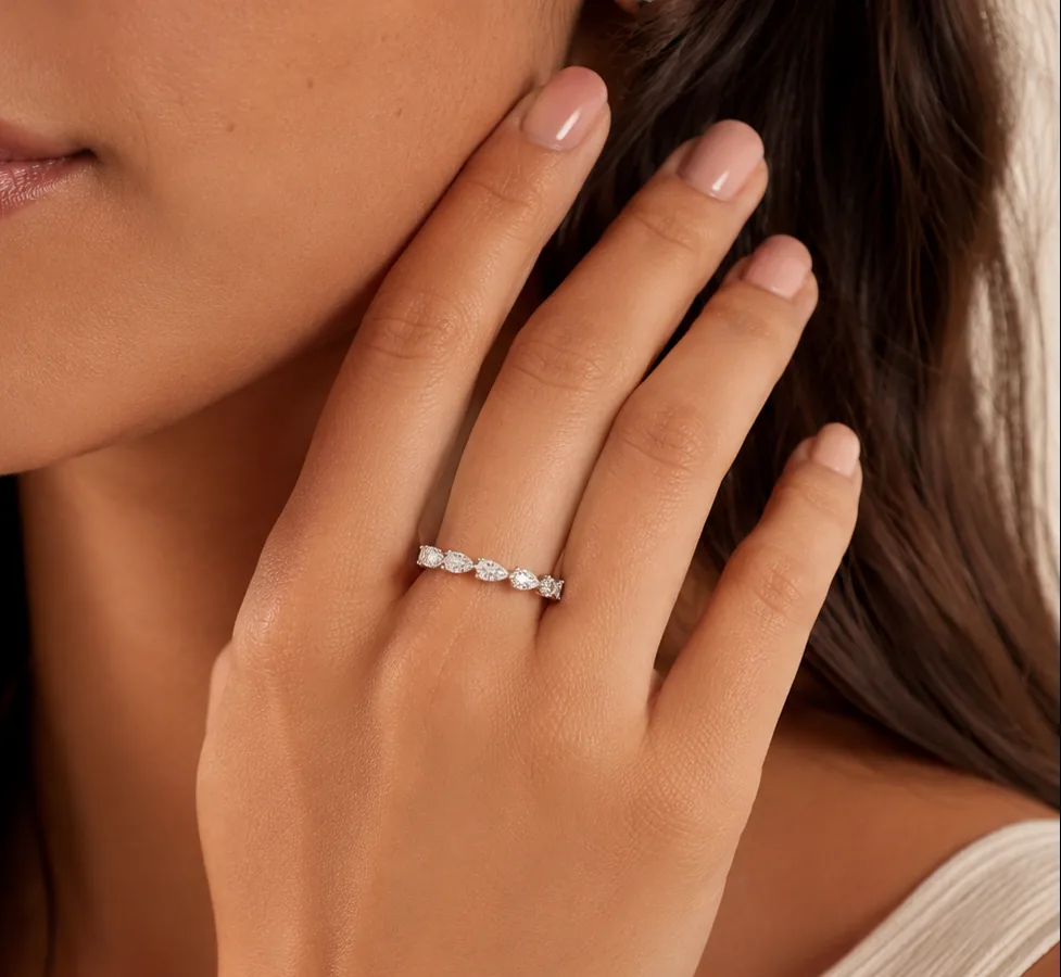 Pear Cut Eternity Ring worn