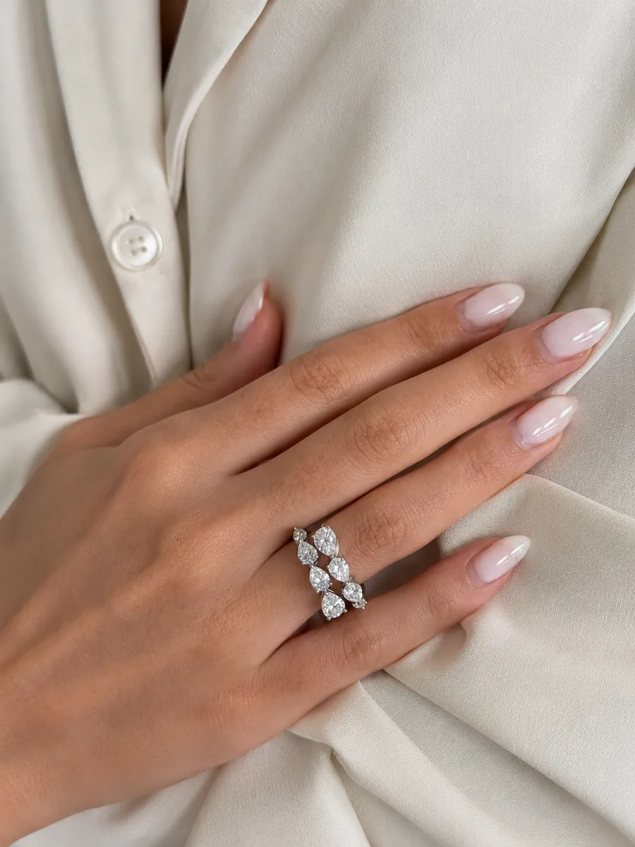 Pear Cut Wrap Ring worn