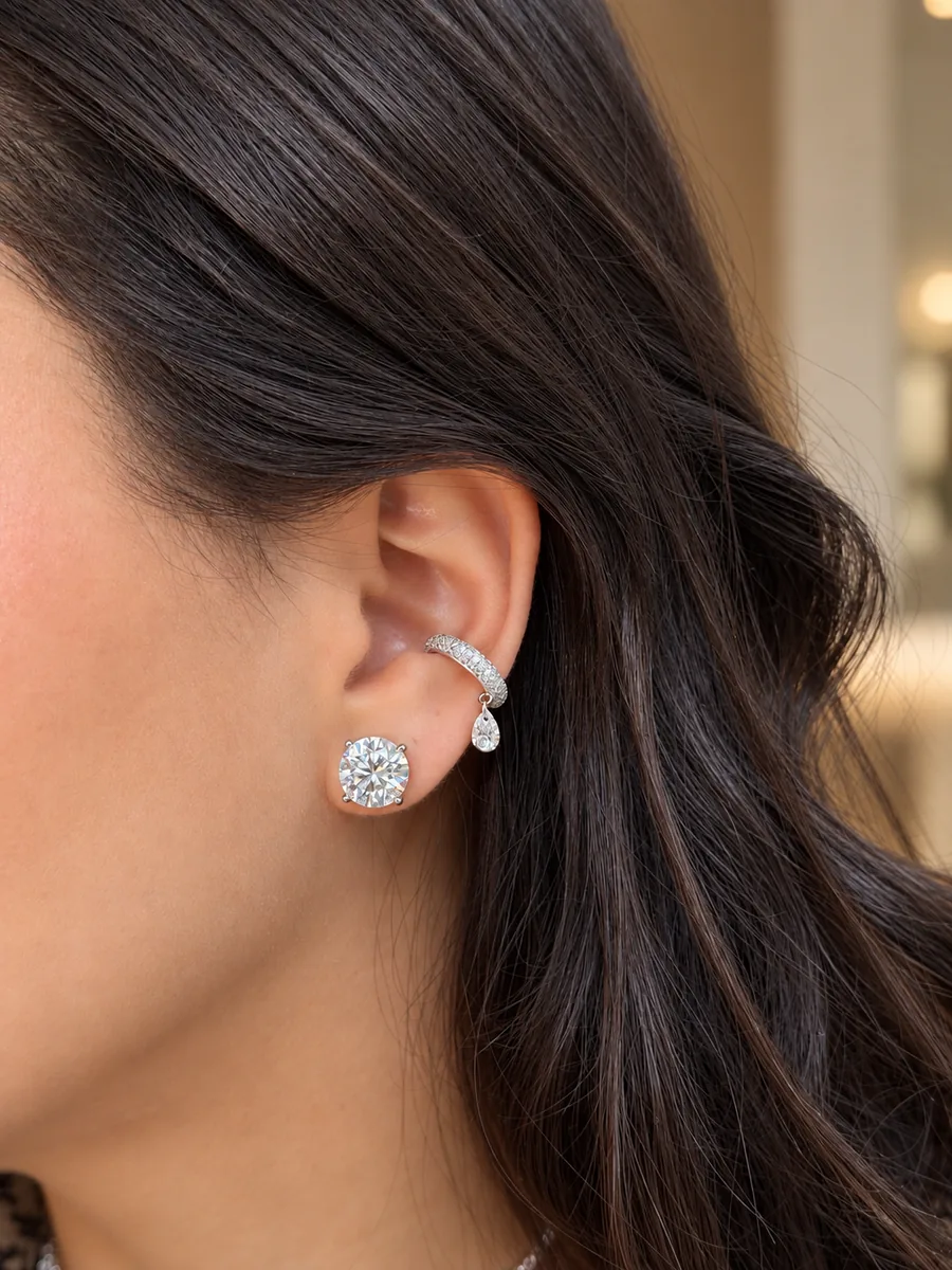 Pear Drop Ear Cuff worn