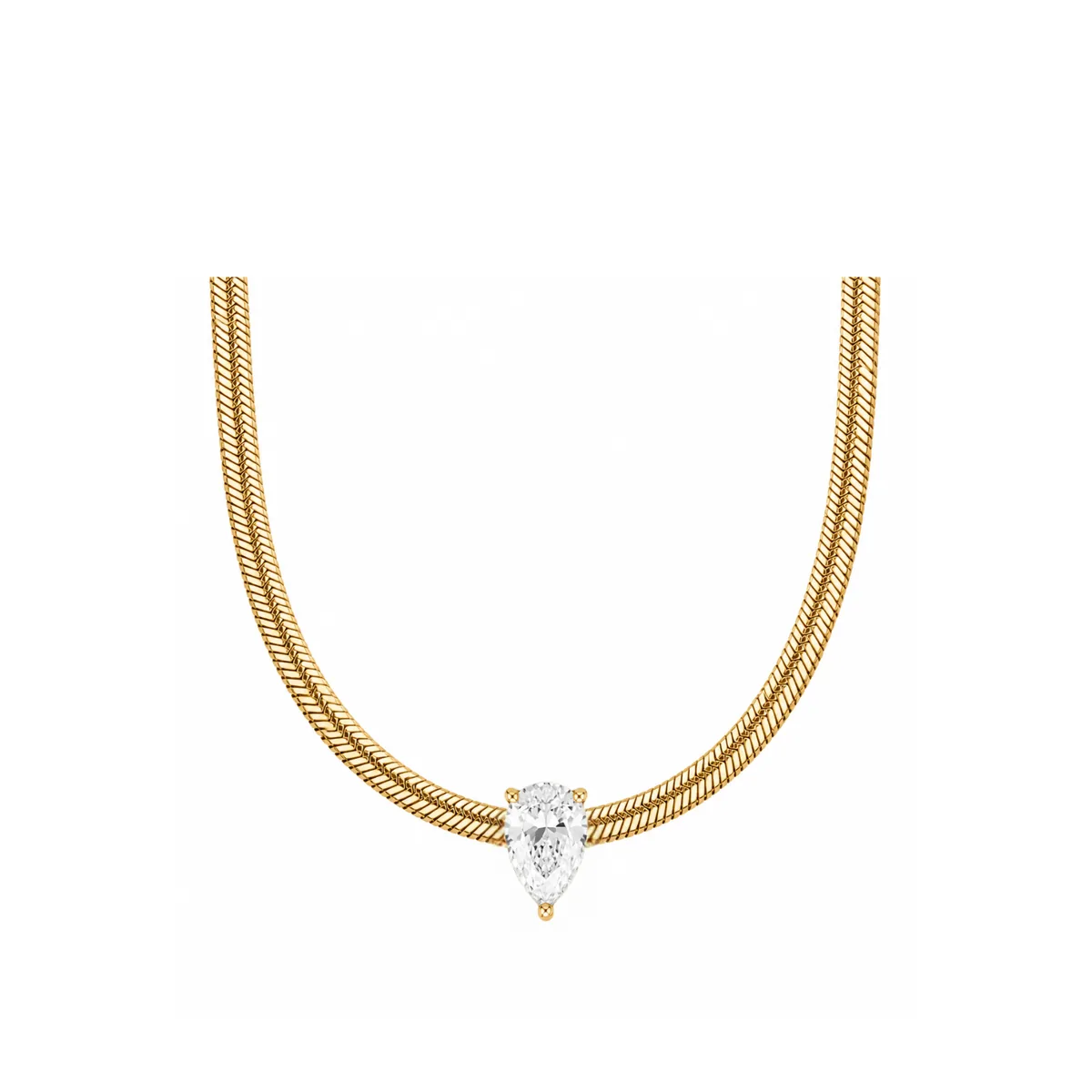 Pear Solitaire Snake Chain Necklace
