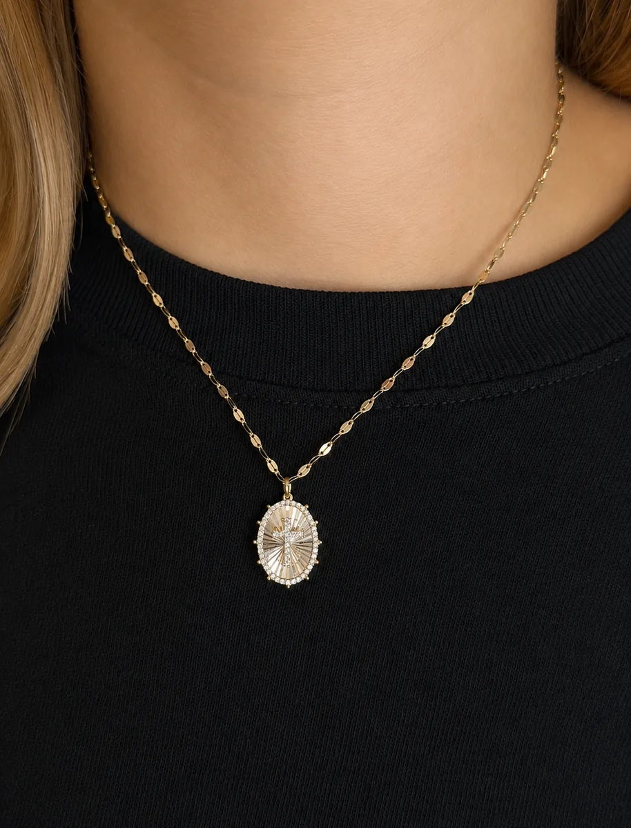 Radiant Cross Medallion Necklace worn