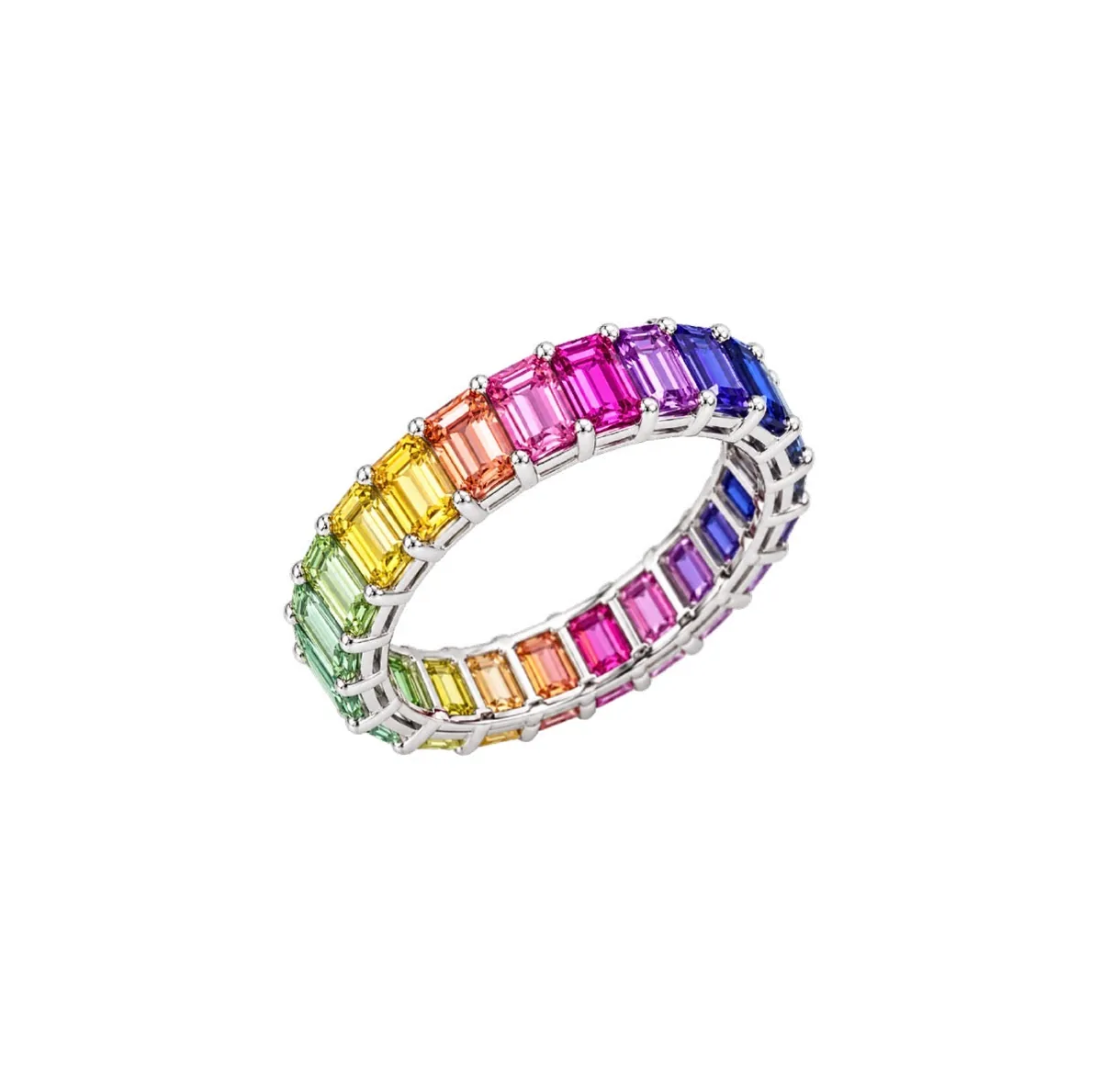 Rainbow Lab Sapphire Emerald Cut Eternity Band