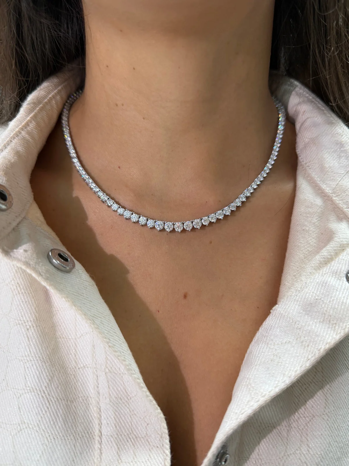 Riviera 3-Prong Graduated Tennis Necklace worn