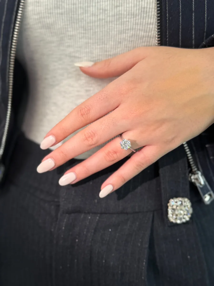 Round Cut Six-Prong Solitaire Engagement Ring worn