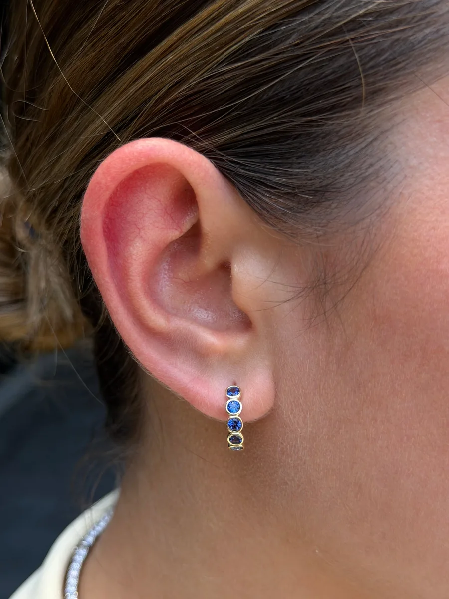 Sapphire Bezel Hoop Earrings worn