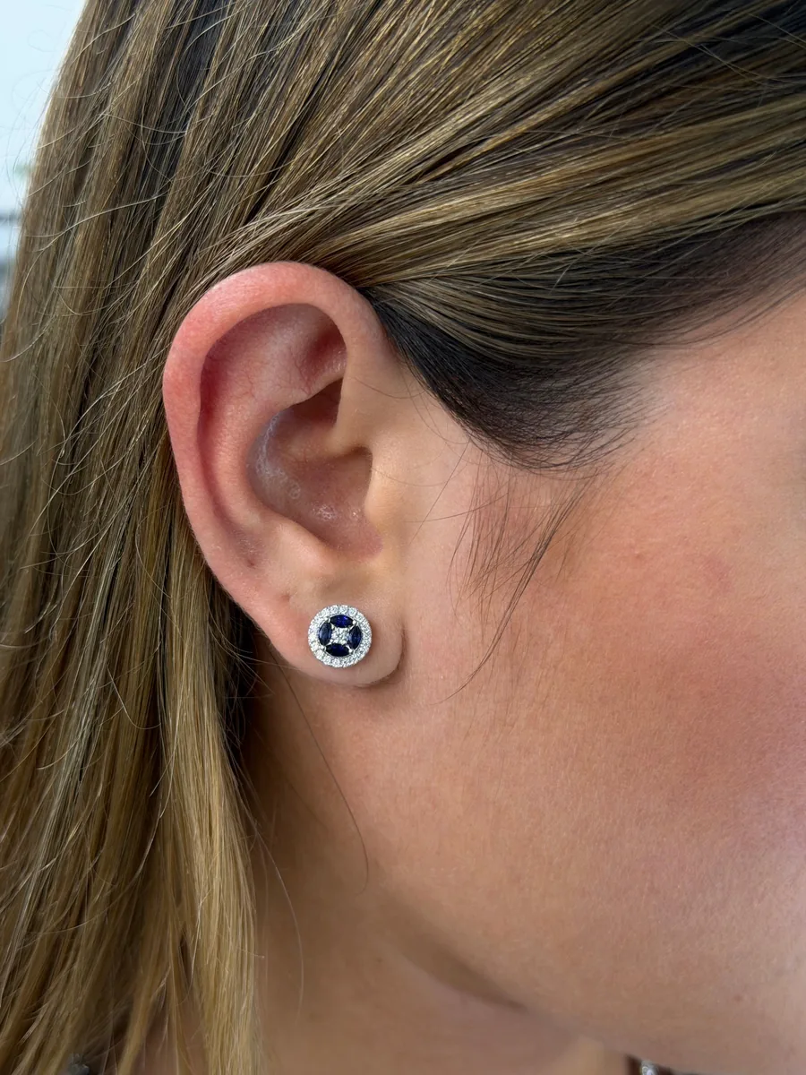 Sapphire Cluster Halo Earrings worn