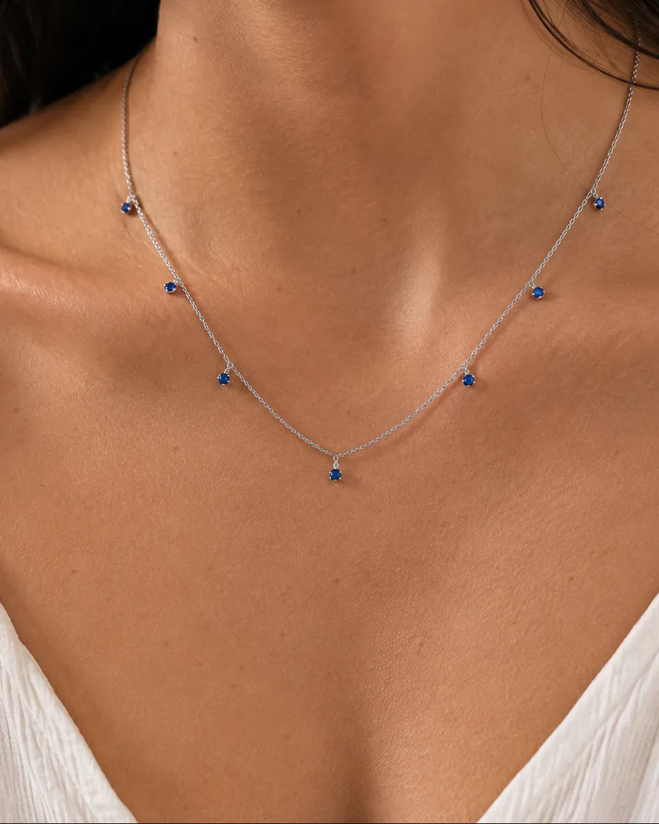 Sapphire Drops Necklace worn