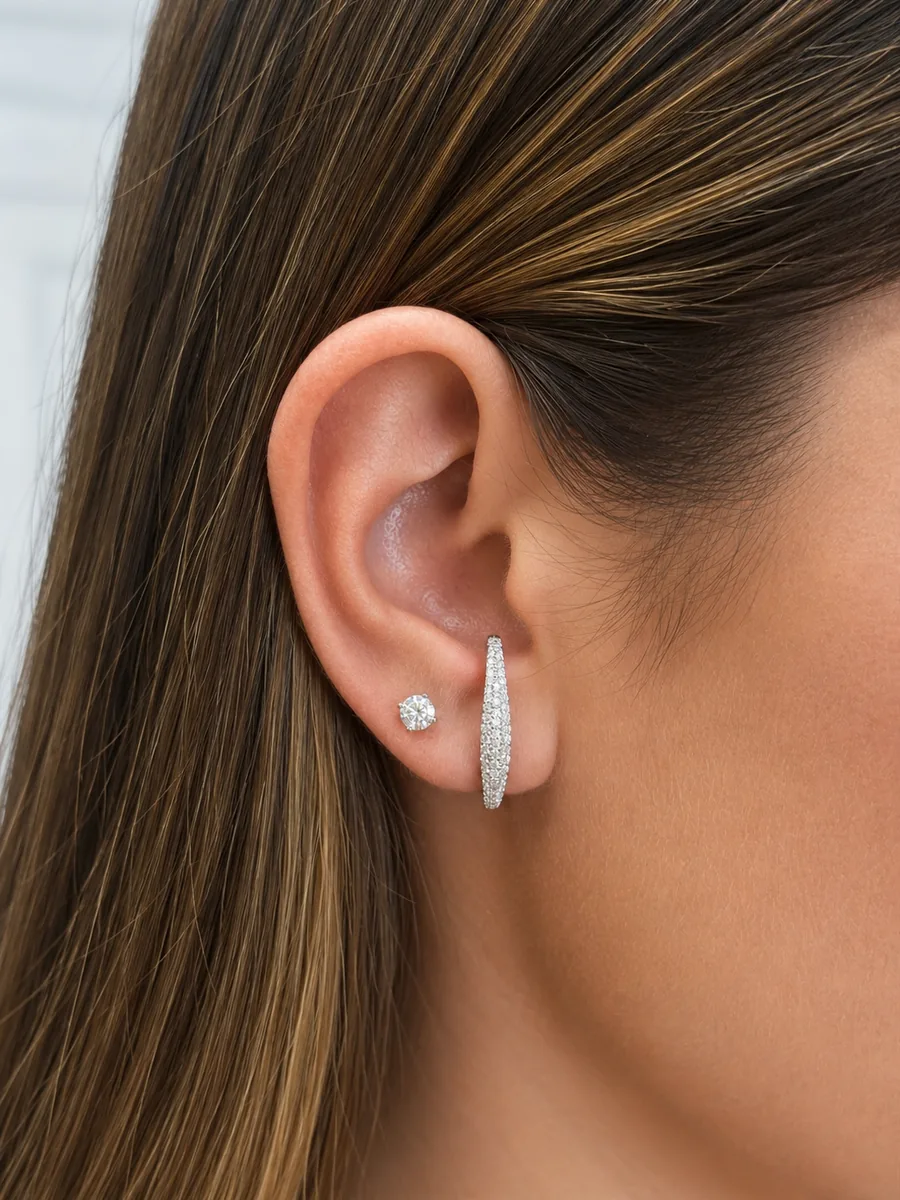 Slim Pave Hoops earrings worn