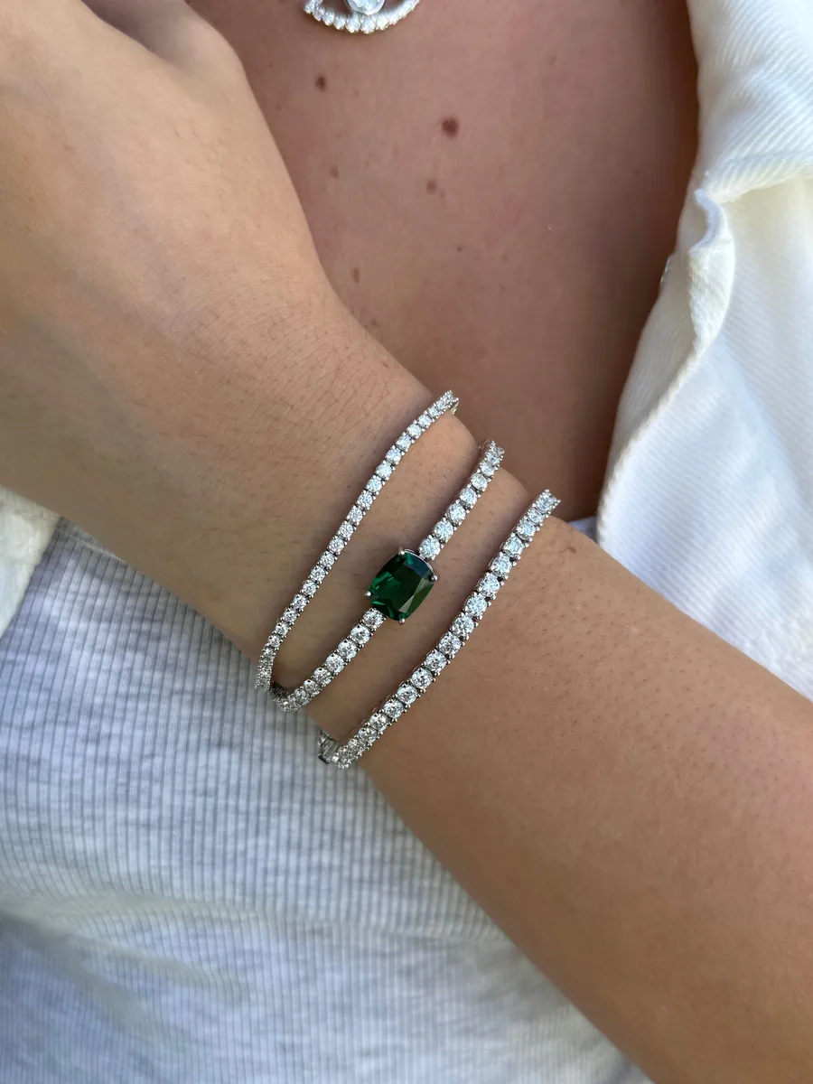 Tennis Bracelet with Emerald/Ruby Center worn