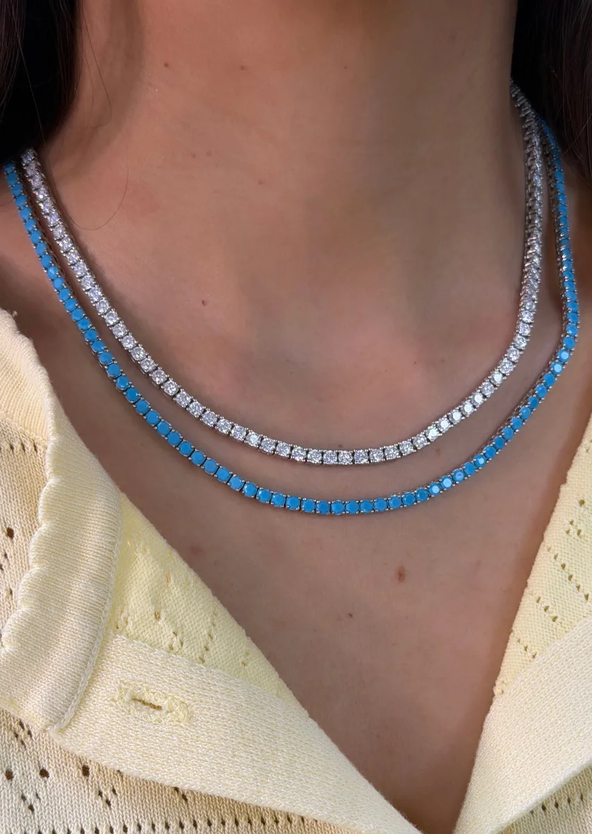 Turquoise Tennis Necklace worn