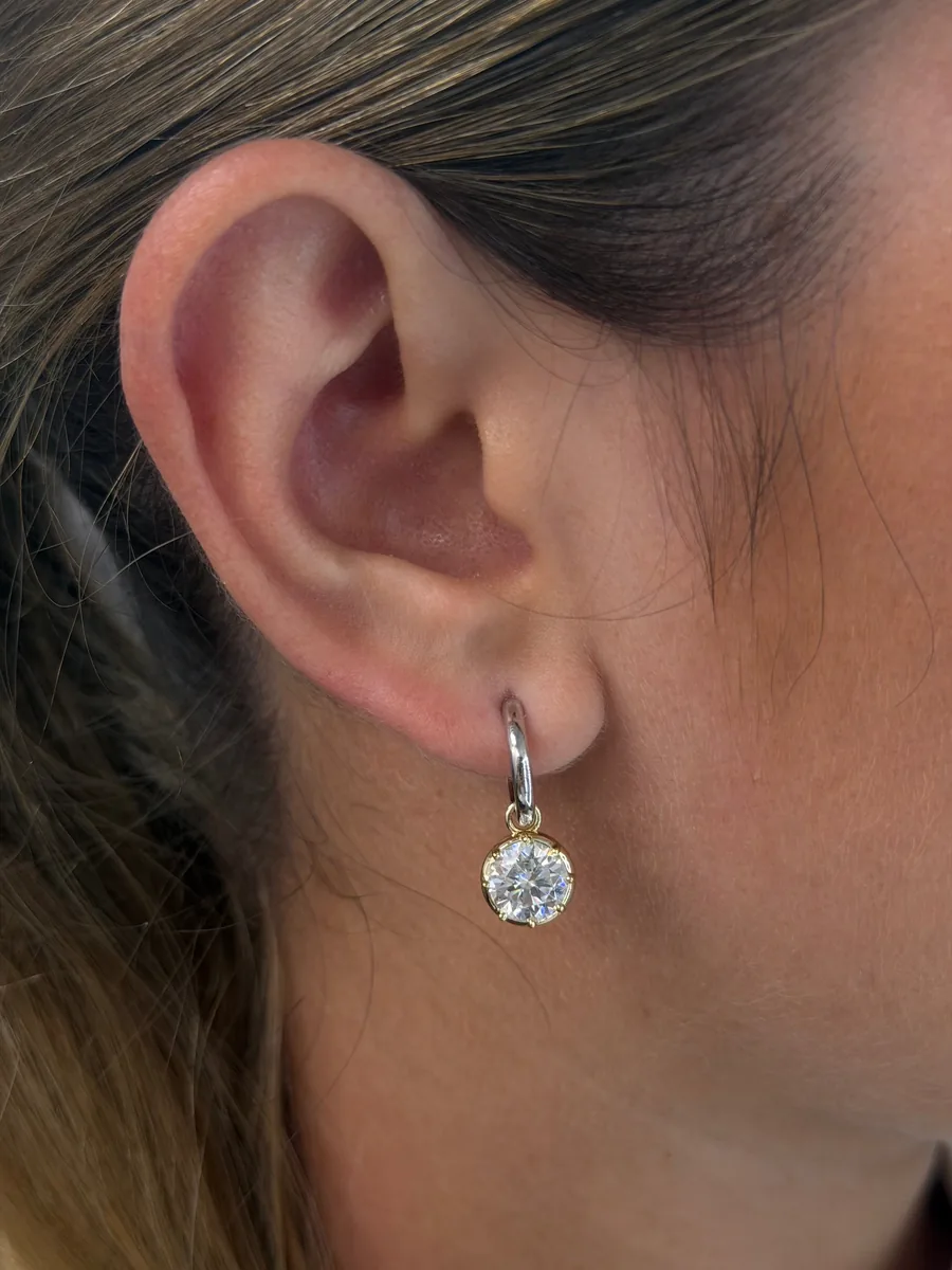 Two-Tone Charm Hoop Earrings worn